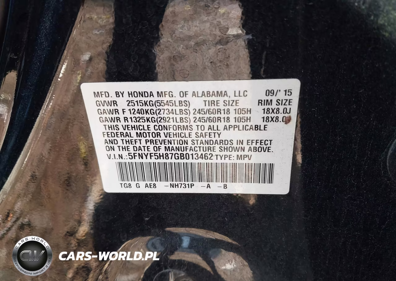 2016 Honda Pilot Ex-L VIN:5FNYF5H87GB013462 - 9
