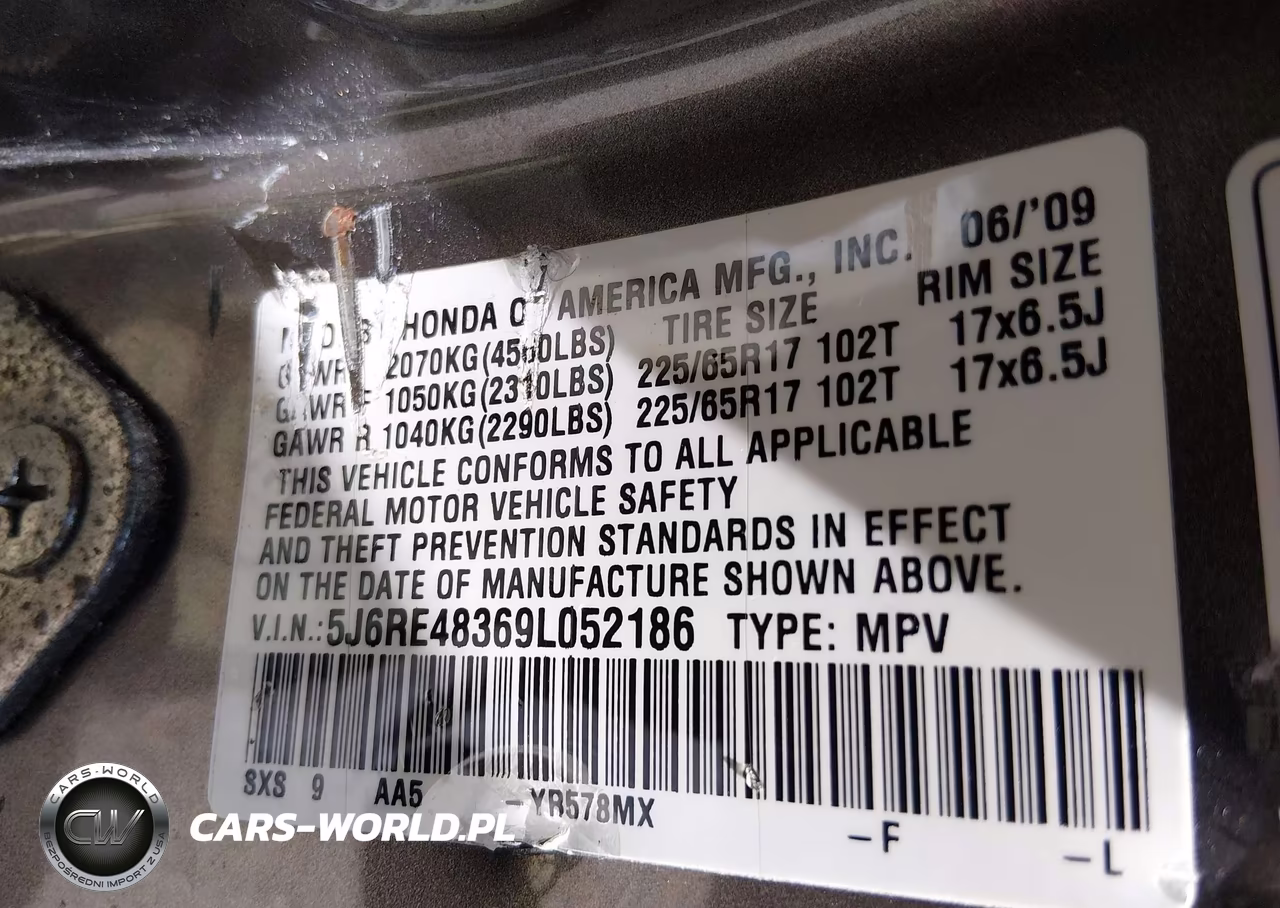 2009 Honda Cr-V Lx VIN:5J6RE48369L052186 - 9