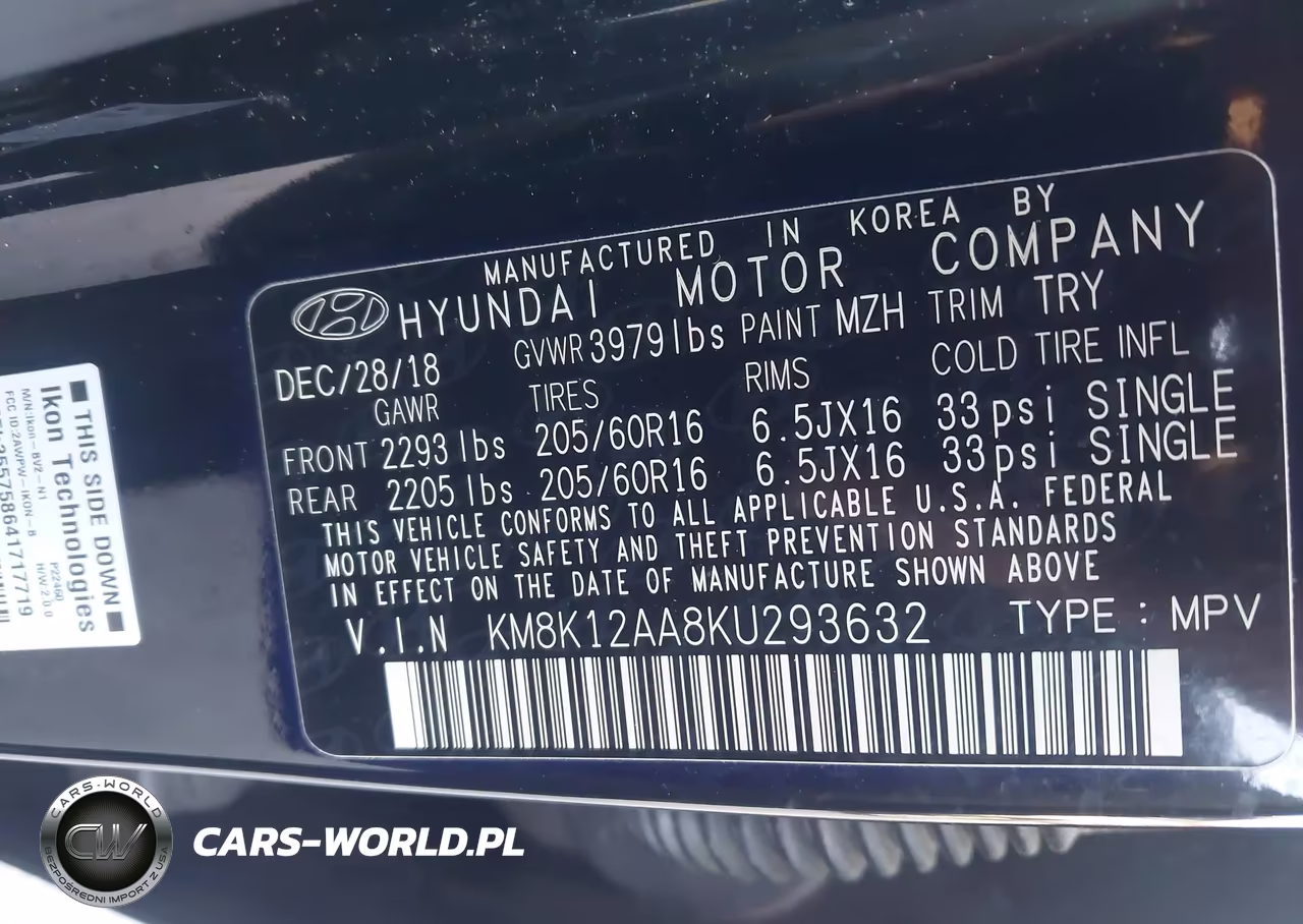2019 Hyundai Kona Se VIN:KM8K12AA8KU293632 - 9