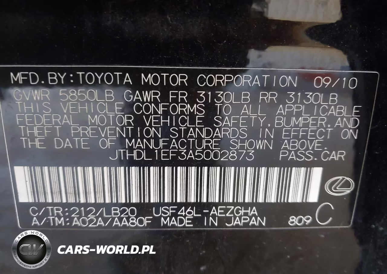 2010 Lexus Ls 460 L VIN:JTHDL1EF3A5002873 - 9