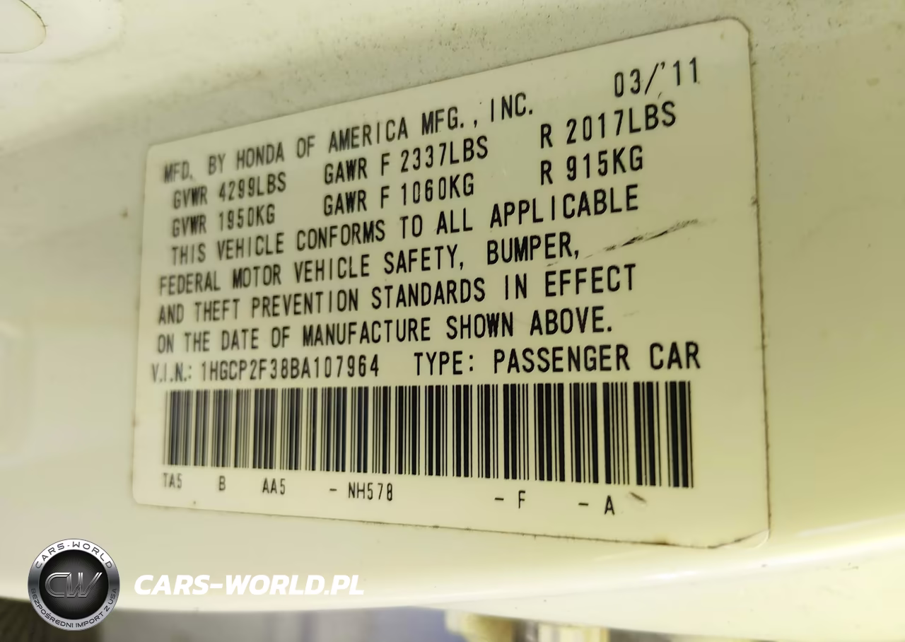2011 Honda Accord 2.4 Lx VIN:1HGCP2F38BA107964 - 9