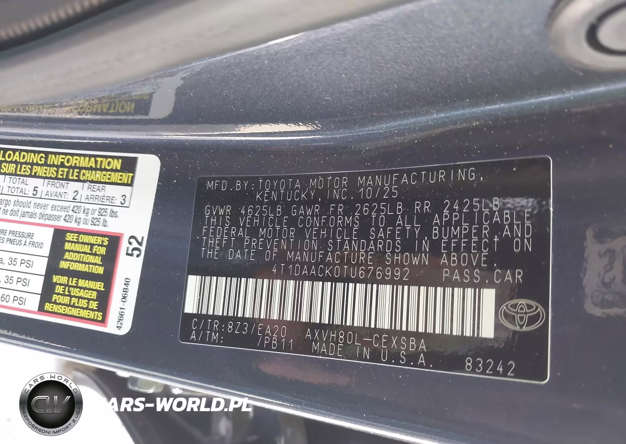 2026 Toyota Camry Se VIN:4T1DAACK0TU676992 - 9