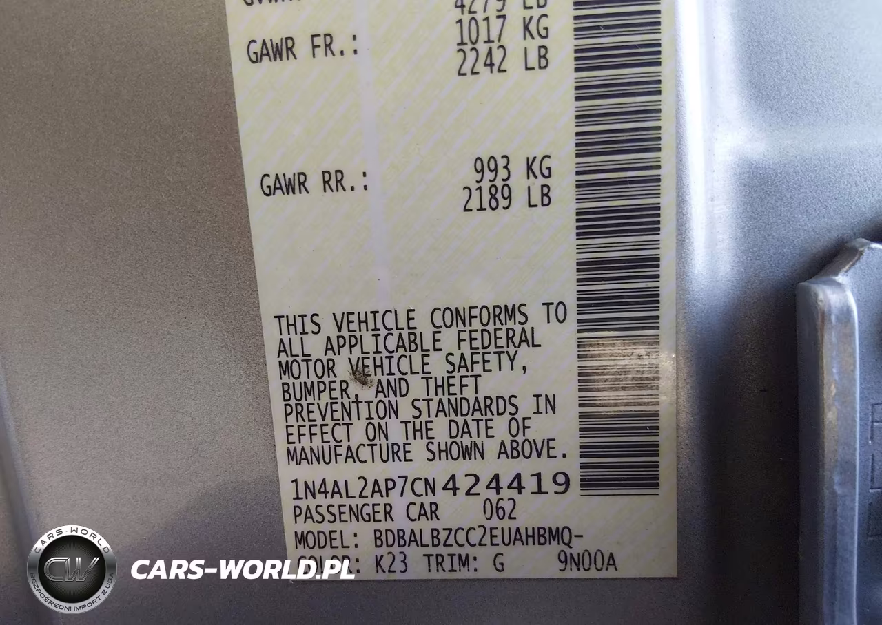 2012 Nissan Altima 2.5 S VIN:1N4AL2AP7CN424419 - 9