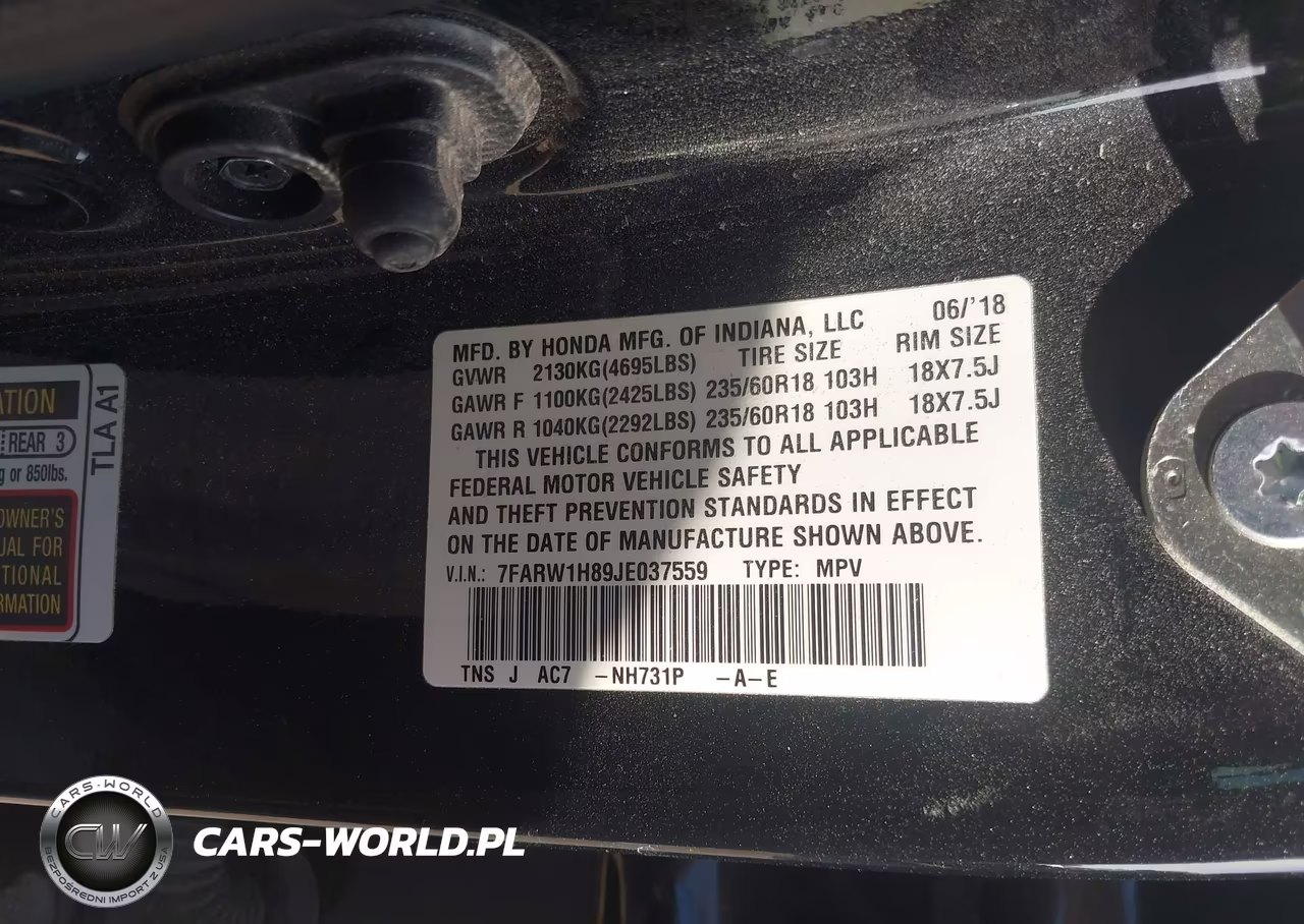 2018 Honda Cr-V Ex-L-Ex-L Navi VIN:7FARW1H89JE037559 - 9