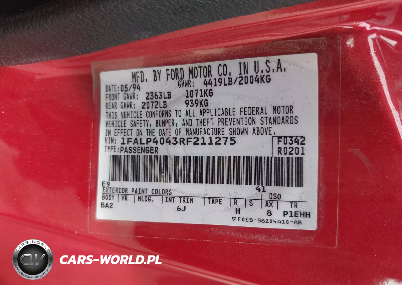 1994 Ford Mustang VIN:1FALP4043RF211275 - 9