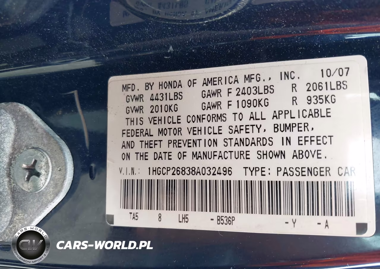 2008 Honda Accord 2.4 Ex-L VIN:1HGCP26838A032496 - 9