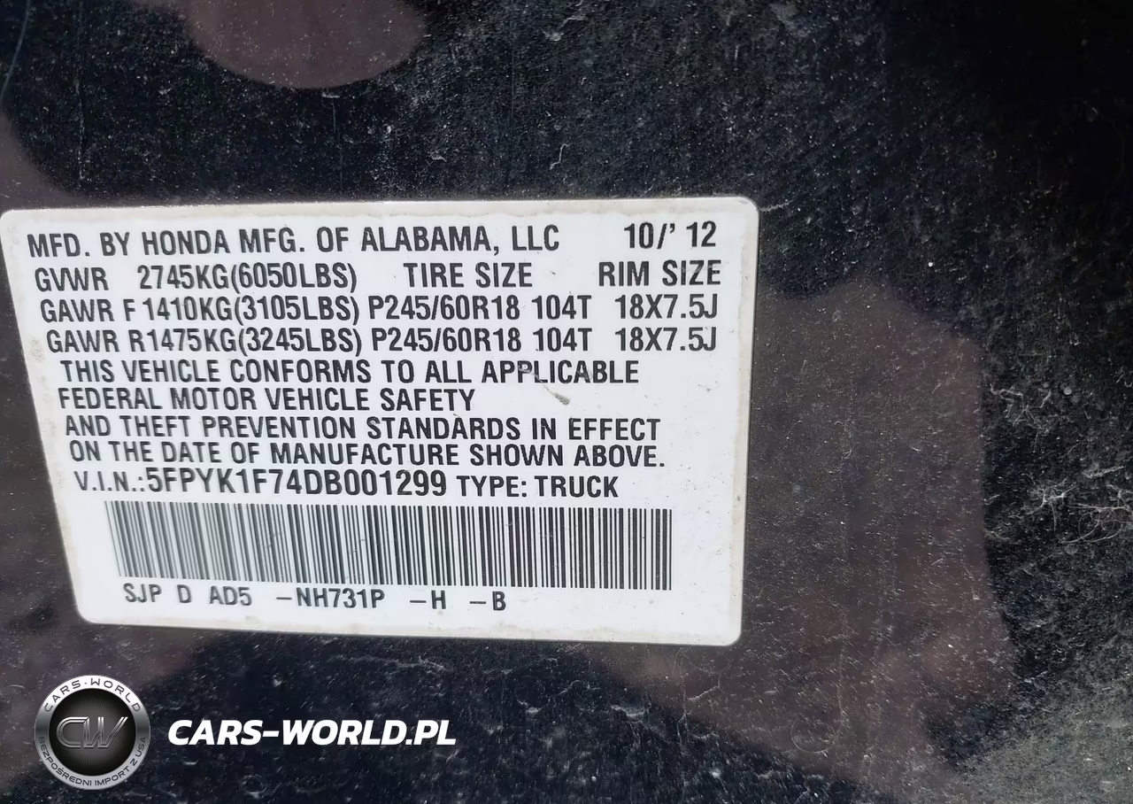 2013 Honda Ridgeline Sport VIN:5FPYK1F74DB001299 - 9