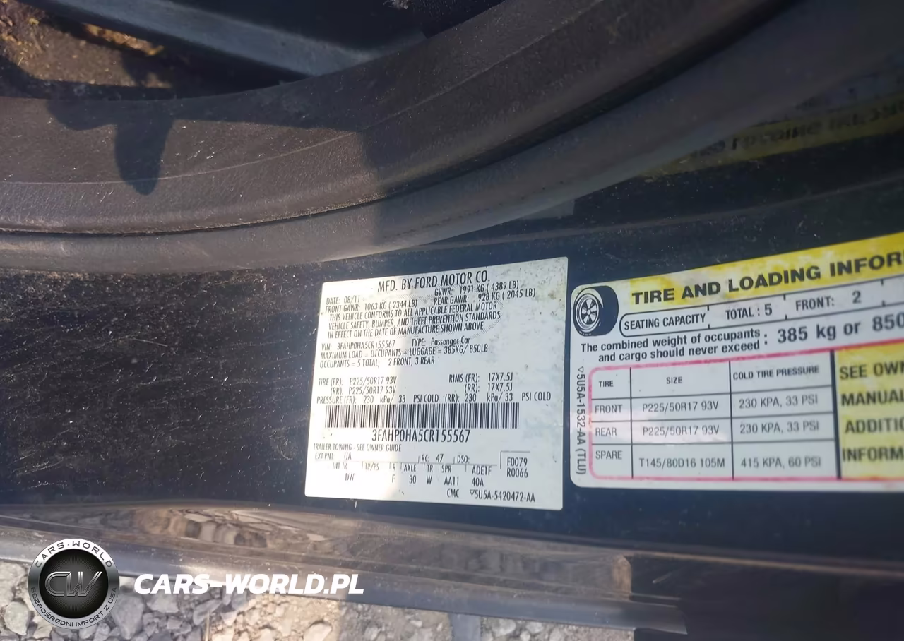 2012 Ford Fusion Se VIN:3FAHP0HA5CR155567 - 9
