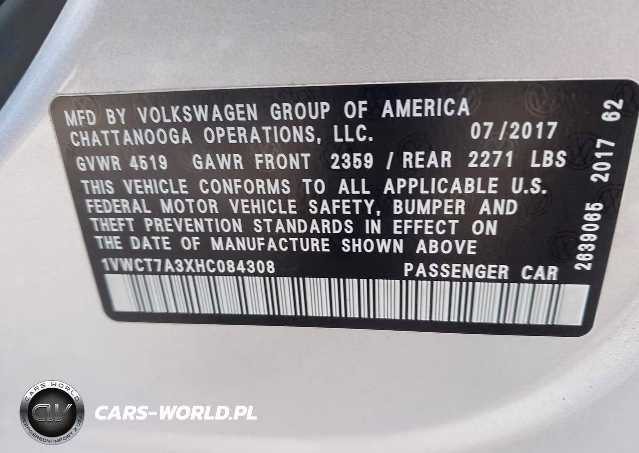 2017 Volkswagen Passat 1.8T Sel Premium VIN:1VWCT7A3XHC084308 - 9