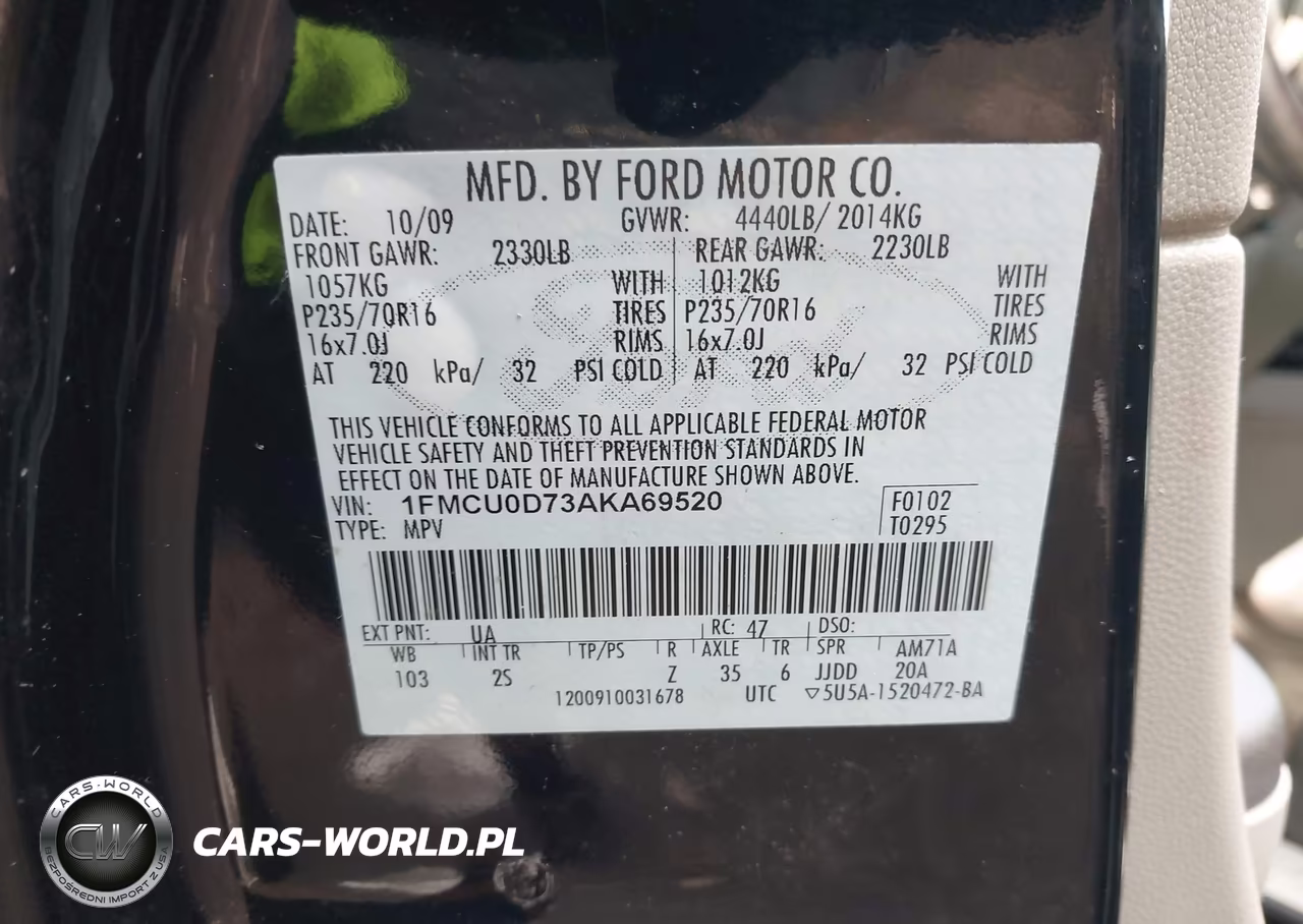 2010 Ford Escape Xlt VIN:1FMCU0D73AKA69520 - 9