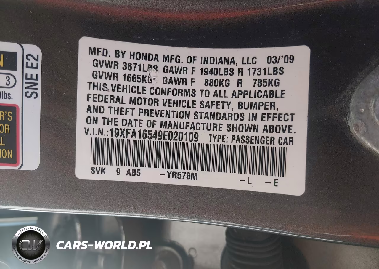 2009 Honda Civic Lx VIN:19XFA16549E020109 - 9