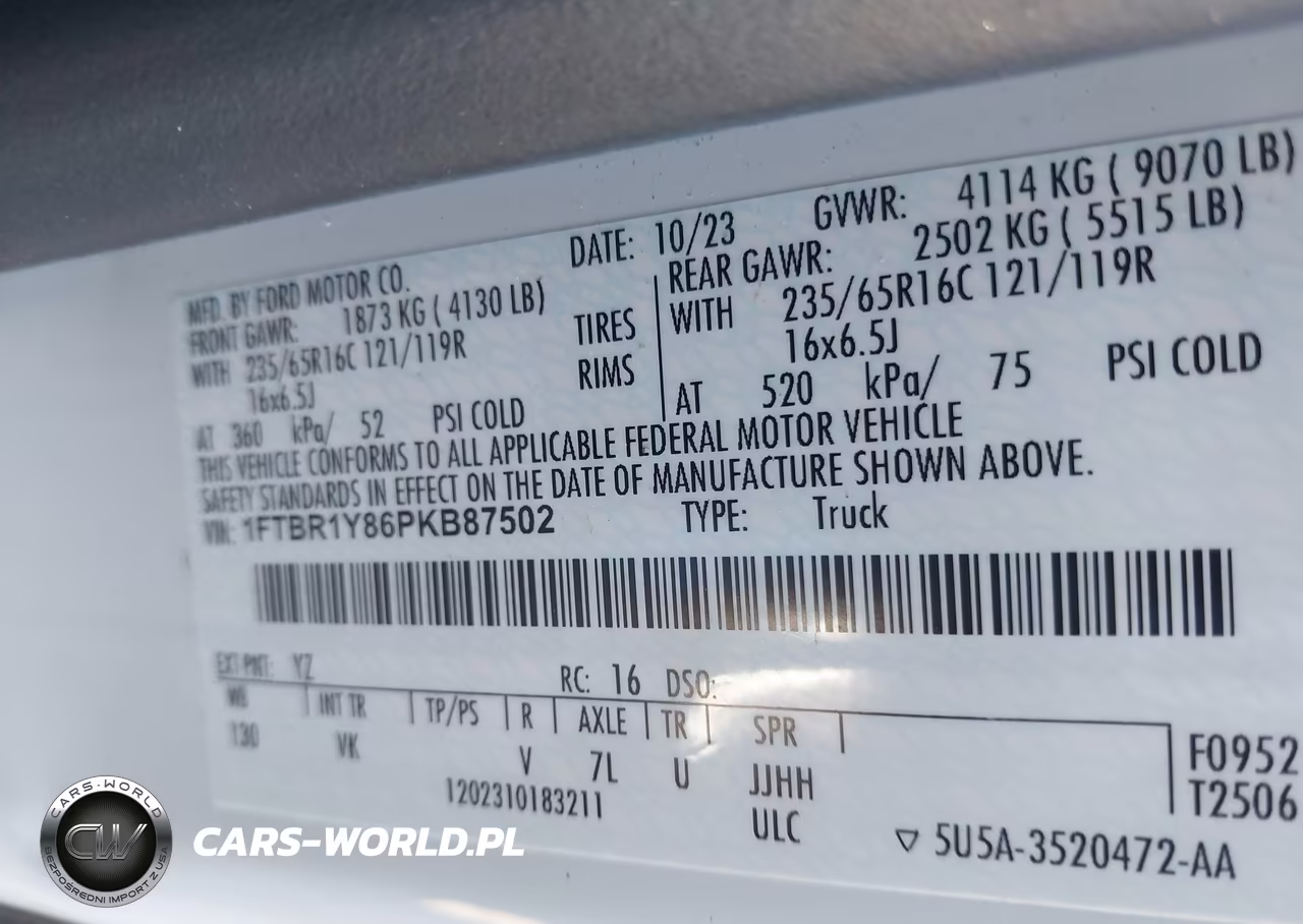 2023 Ford Transit VIN:1FTBR1Y86PKB87502 - 9