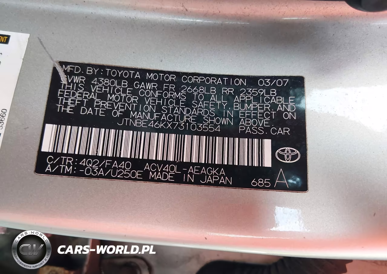 2007 Toyota Camry Xle VIN:JTNBE46KX73103554 - 9