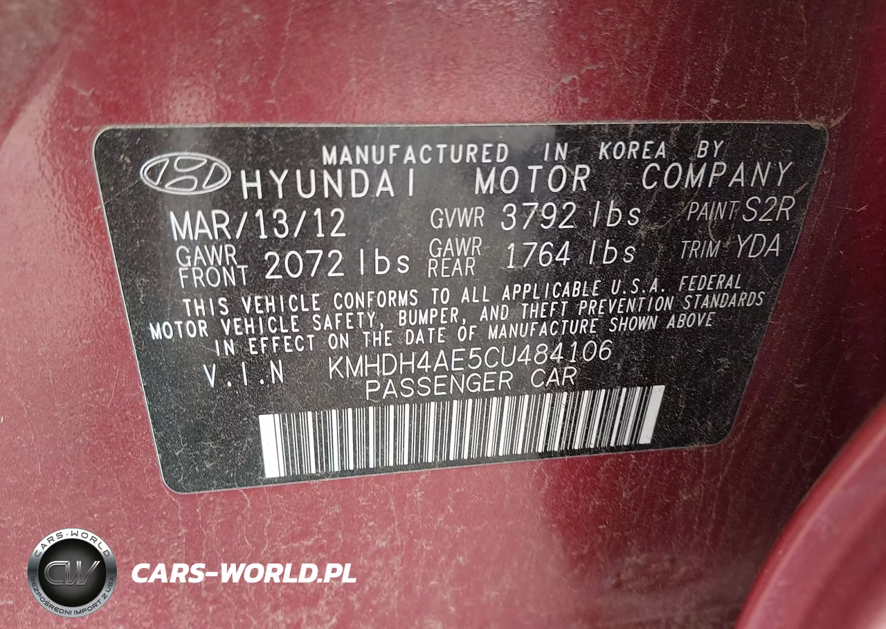 2012 Hyundai Elantra Limited (Ulsan Plant) VIN:KMHDH4AE5CU484106 - 9