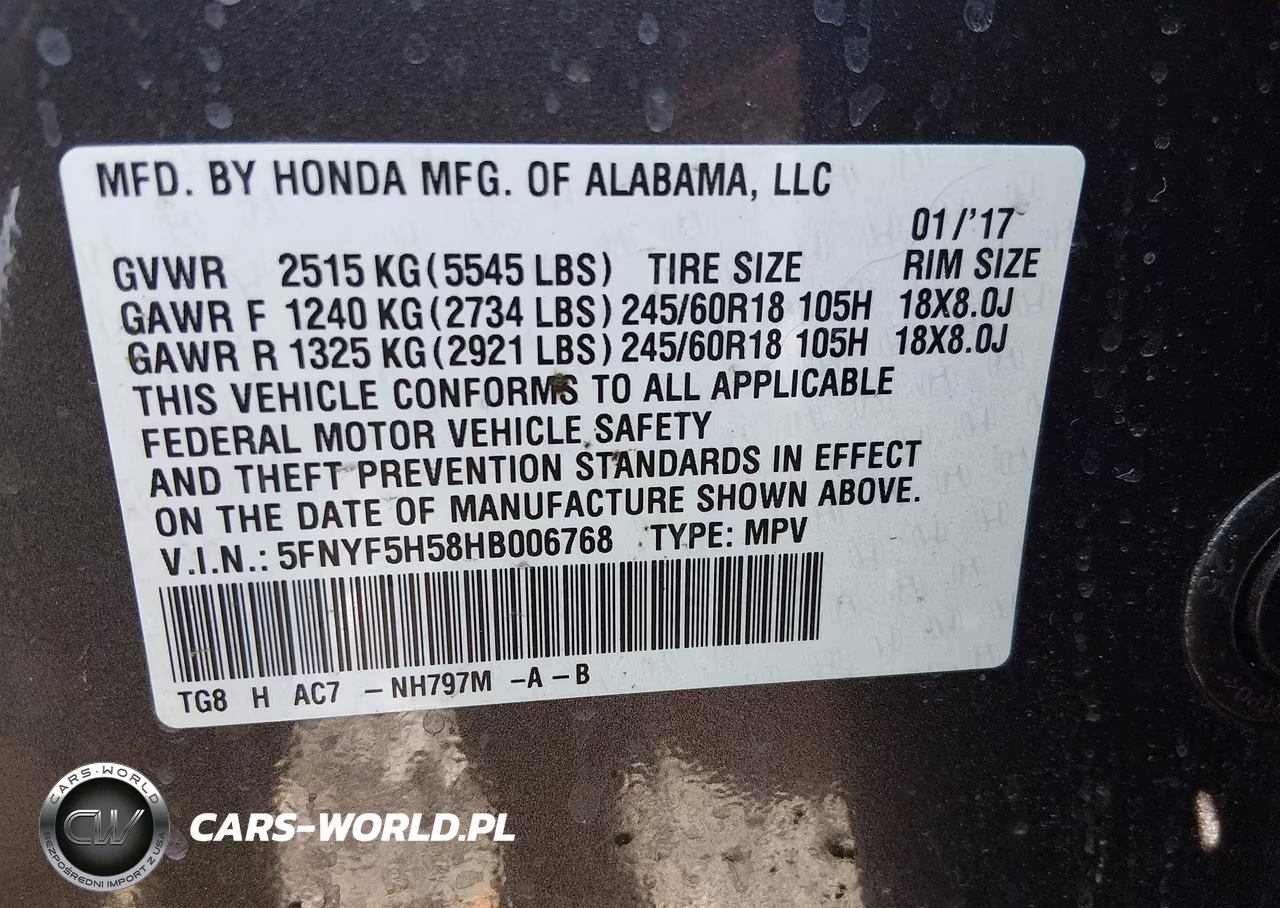 2017 Honda Pilot Ex-L VIN:5FNYF5H58HB006768 - 9