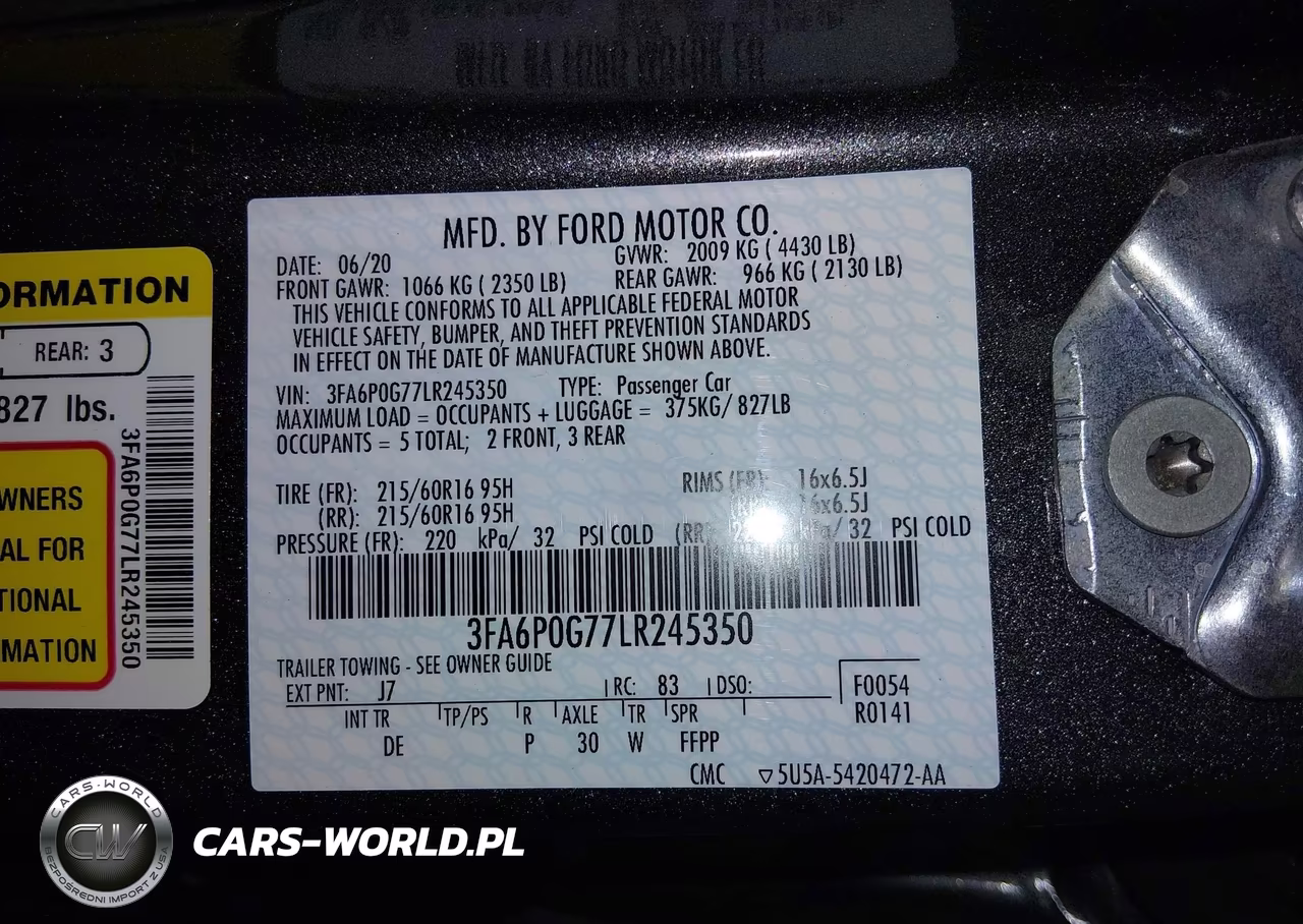 2020 Ford Fusion S VIN:3FA6P0G77LR245350 - 9