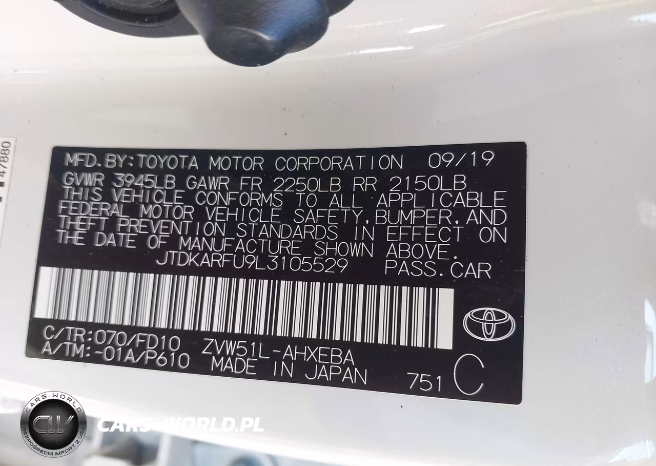 2020 Toyota Prius Le VIN:JTDKARFU9L3105529 - 9