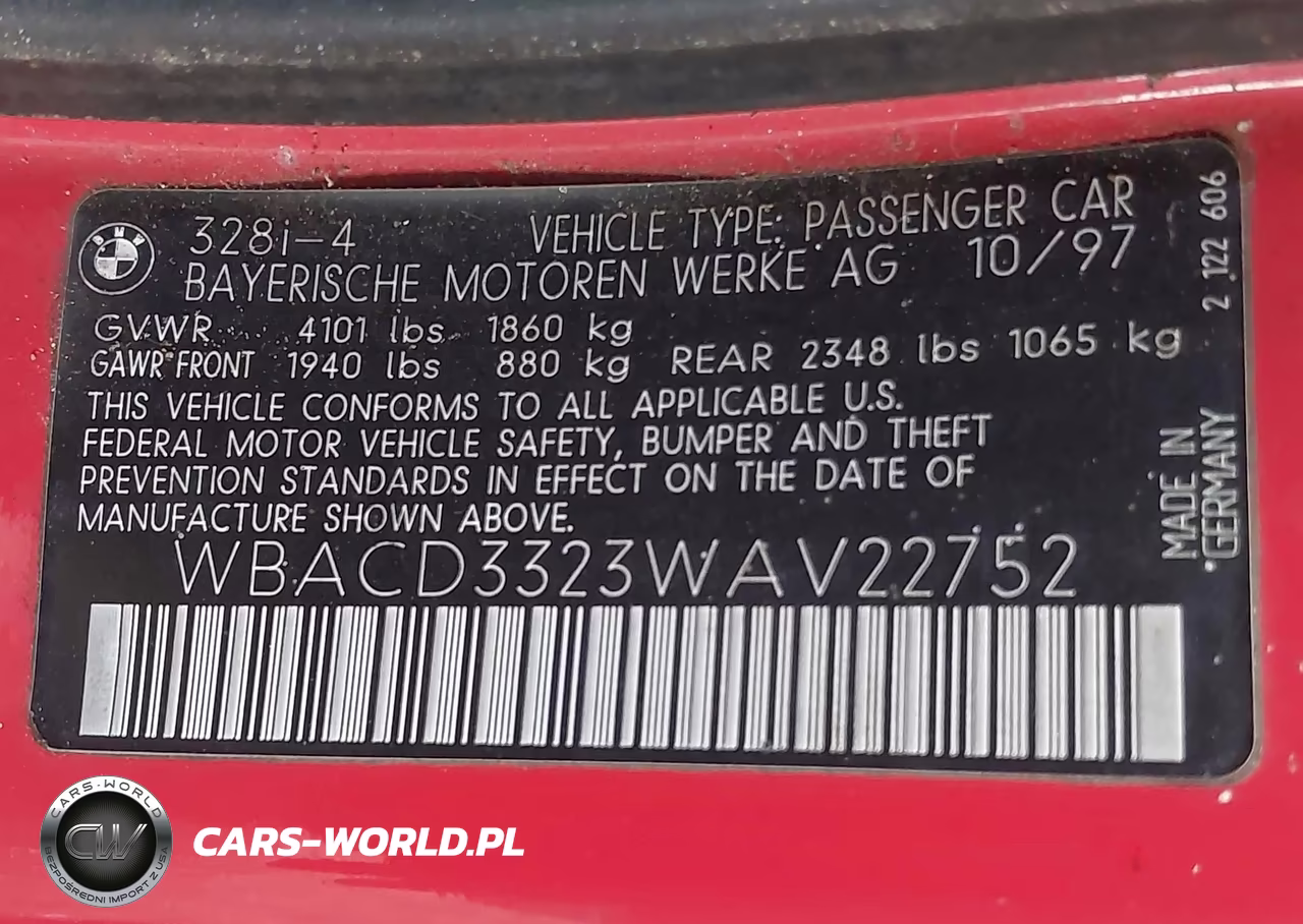 1998 BMW 328I VIN:WBACD3323WAV22752 - 9