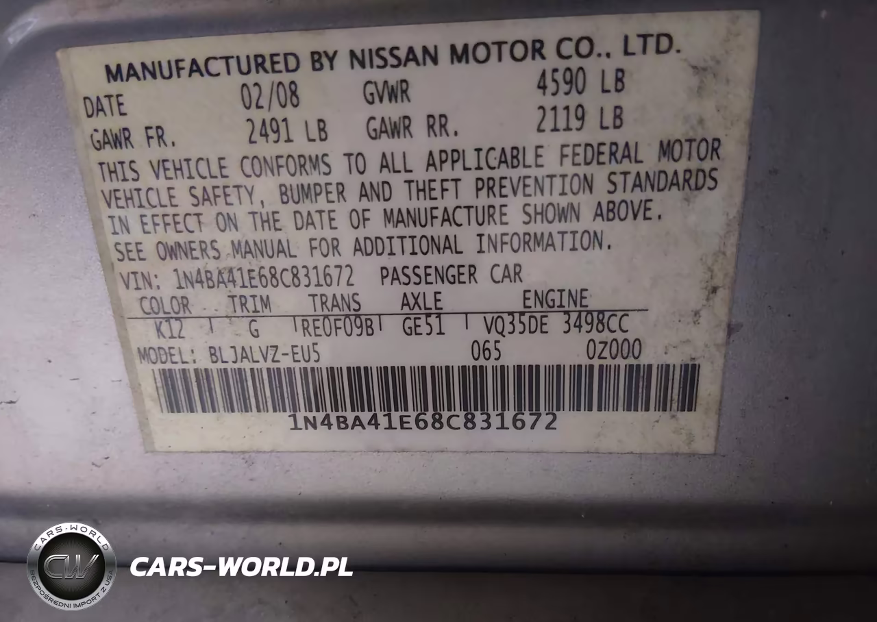 2008 Nissan Maxima 3.5 Se VIN:1N4BA41E68C831672 - 9