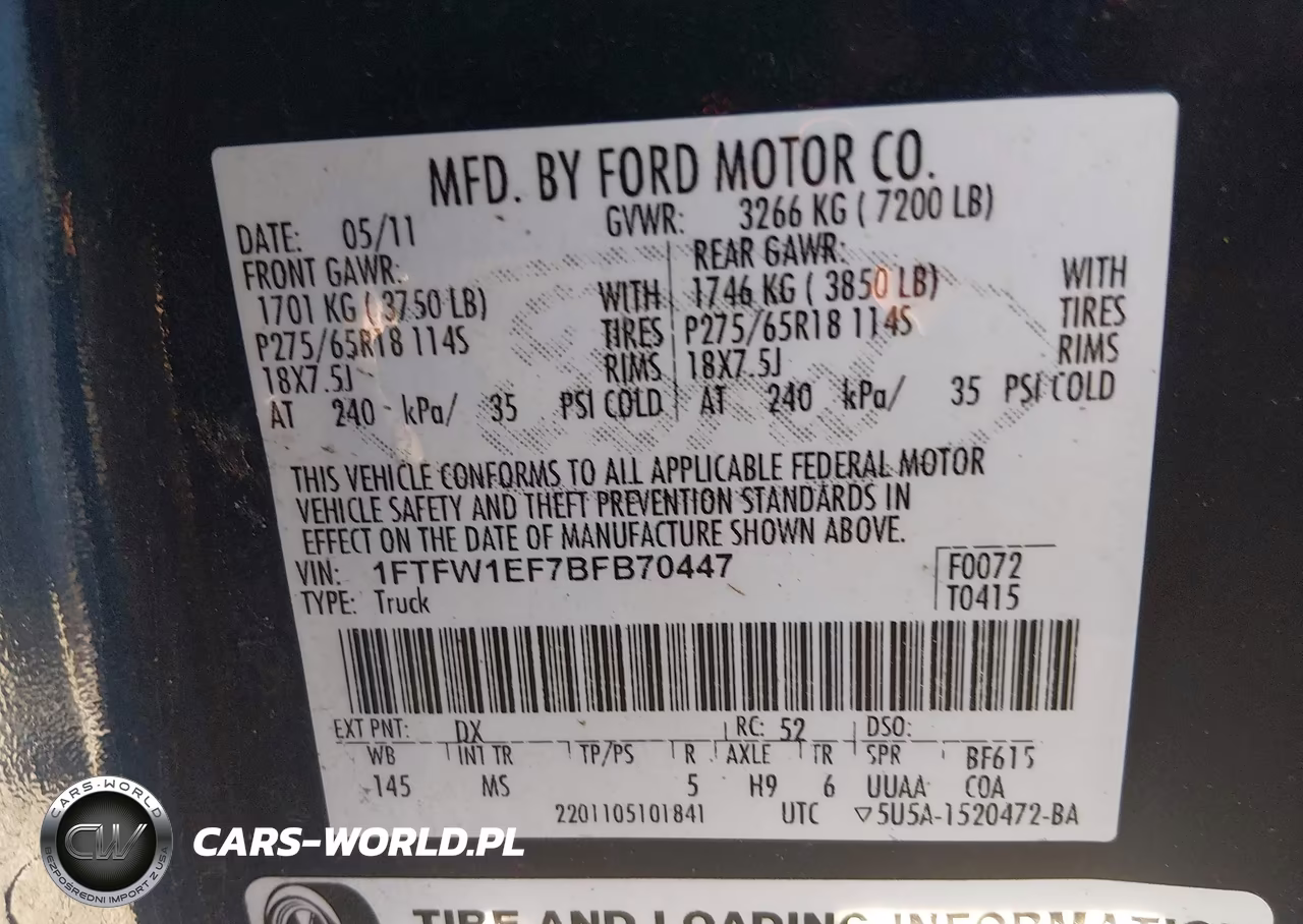 2011 Ford F-150 Xlt VIN:1FTFW1EF7BFB70447 - 9