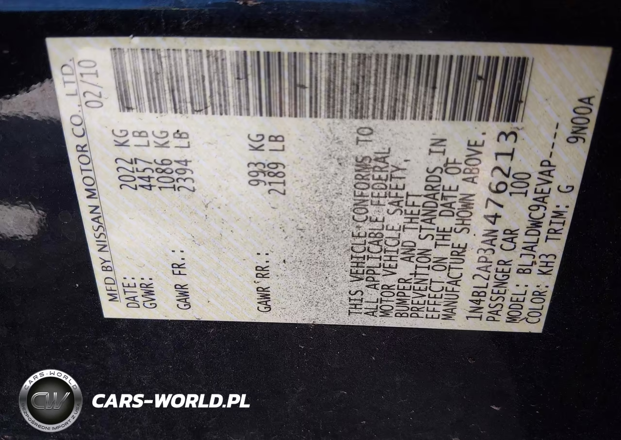 2010 Nissan Altima 3.5 Sr VIN:1N4BL2AP3AN476213 - 9
