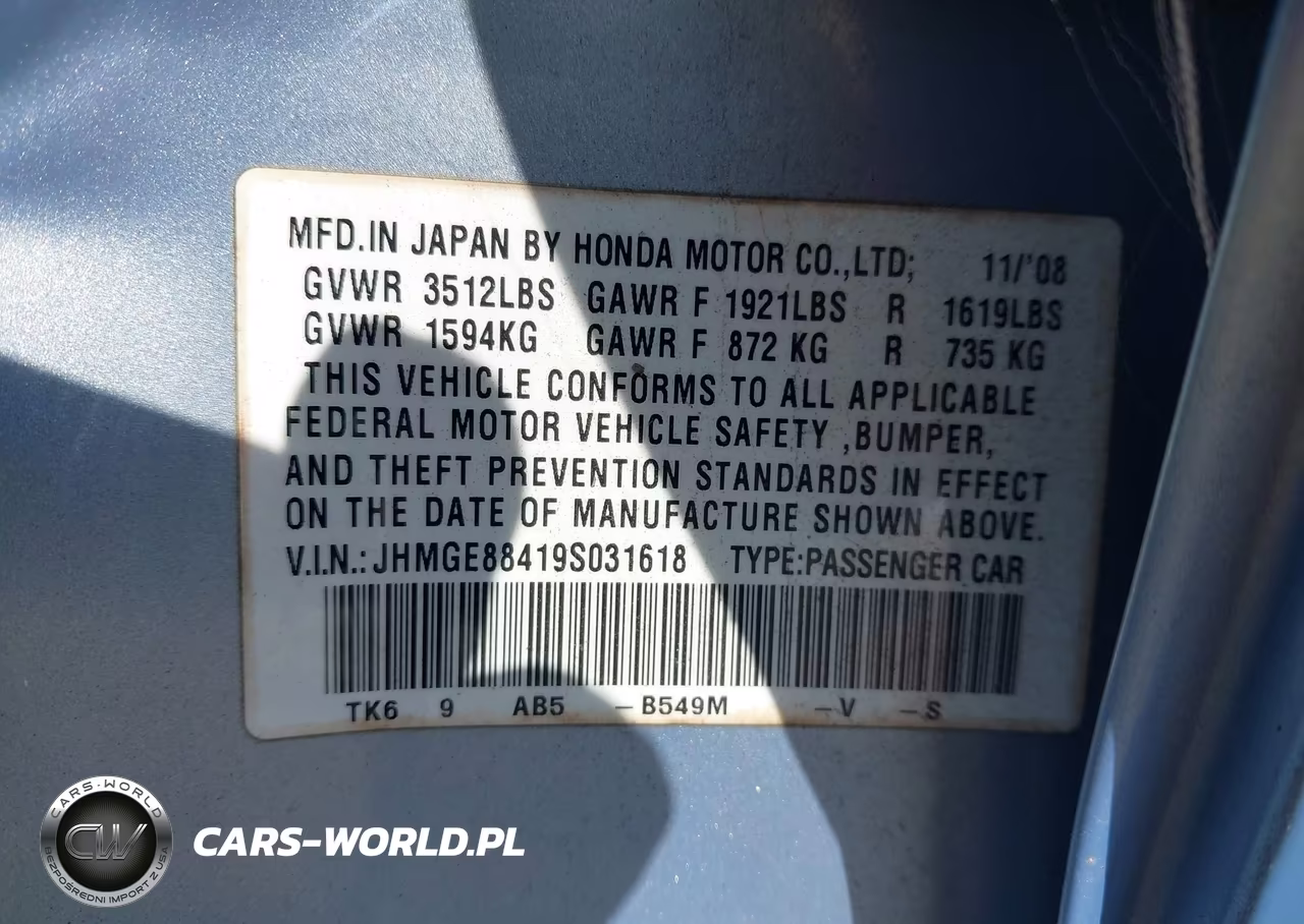 2009 Honda Fit Sport VIN:JHMGE88419S031618 - 9
