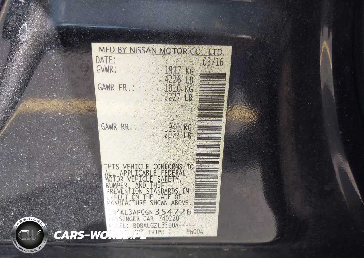 2016 Nissan Altima 2.5 S VIN:1N4AL3AP0GN354726 - 9