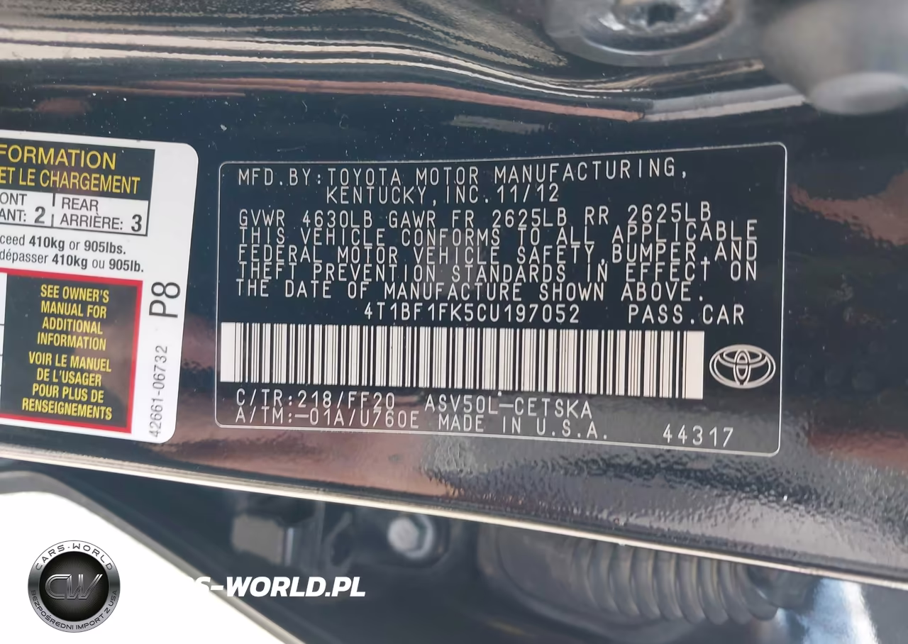2012 Toyota Camry Se Limited Edition VIN:4T1BF1FK5CU197052 - 9