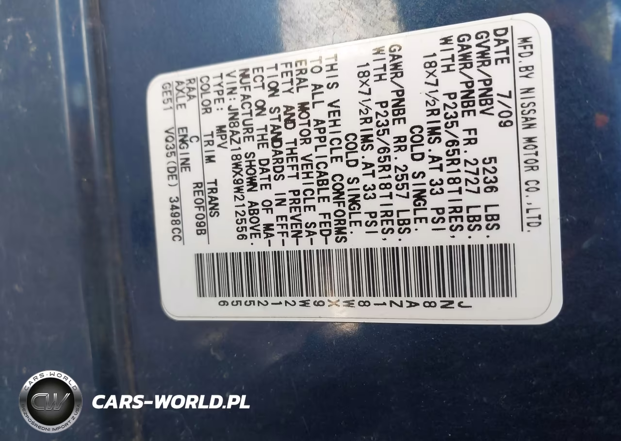 2009 Nissan Murano Sl VIN:JN8AZ18WX9W212556 - 9
