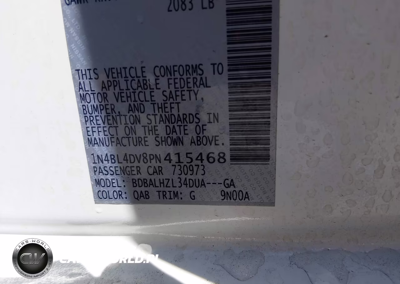 2023 Nissan Altima Sv Fwd VIN:1N4BL4DV8PN415468 - 9