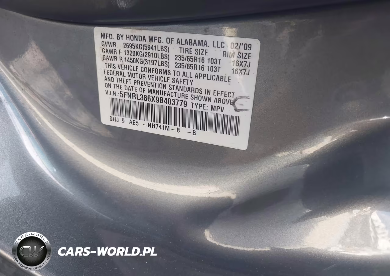 2009 Honda Odyssey Exl VIN:5FNRL386X9B403779 - 9