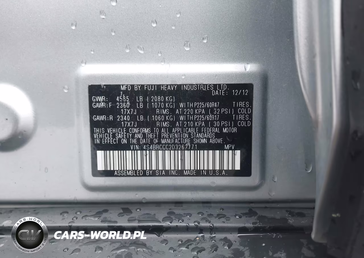 2013 Subaru Outback 2.5I Premium VIN:4S4BRCCC2D3262771 - 9