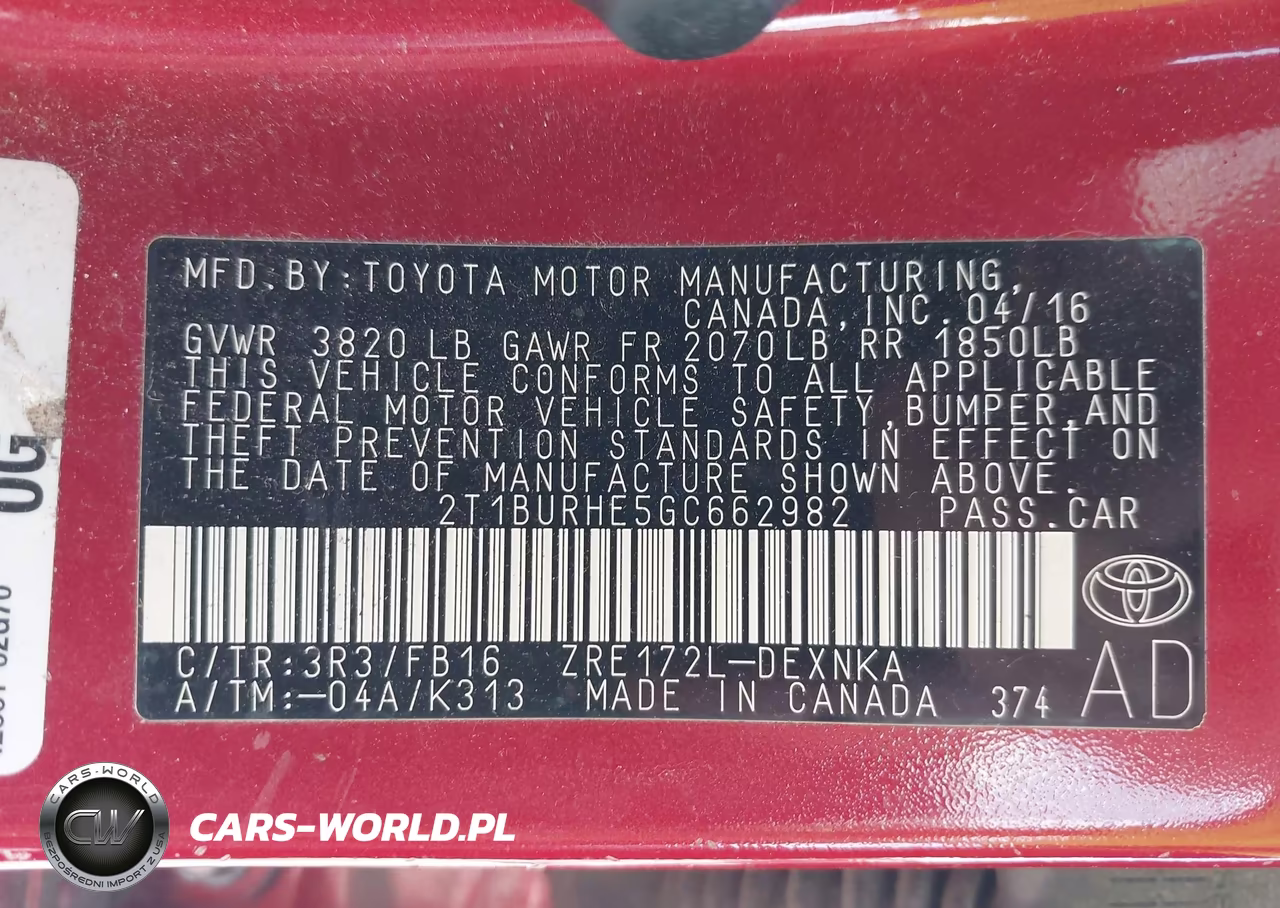 2016 Toyota Corolla Le VIN:2T1BURHE5GC662982 - 9