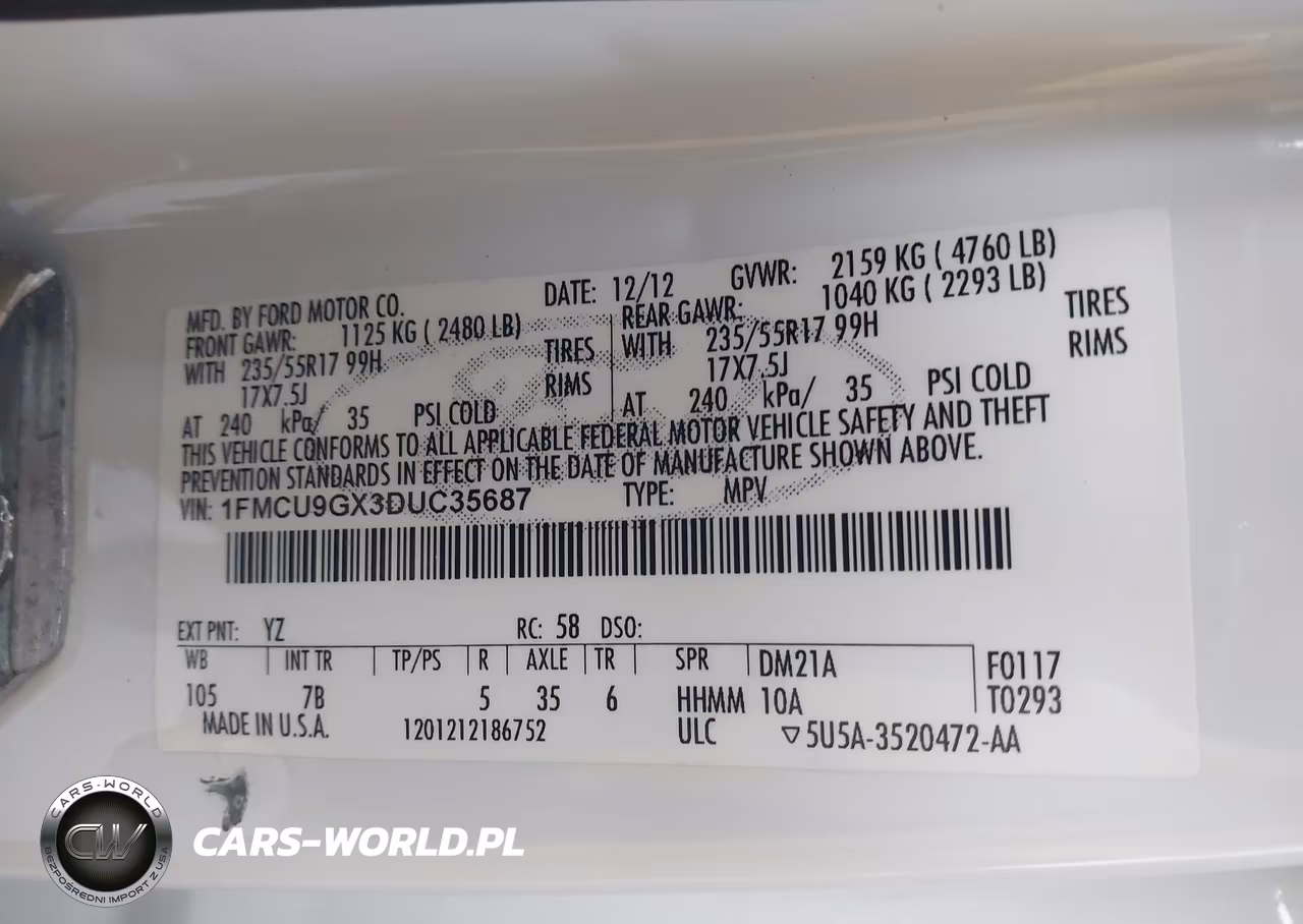 2013 Ford Escape Se VIN:1FMCU9GX3DUC35687 - 9