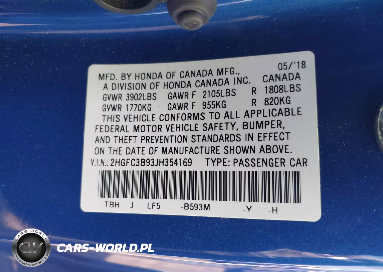 2018 Honda Civic Touring VIN:2HGFC3B93JH354169 - 9