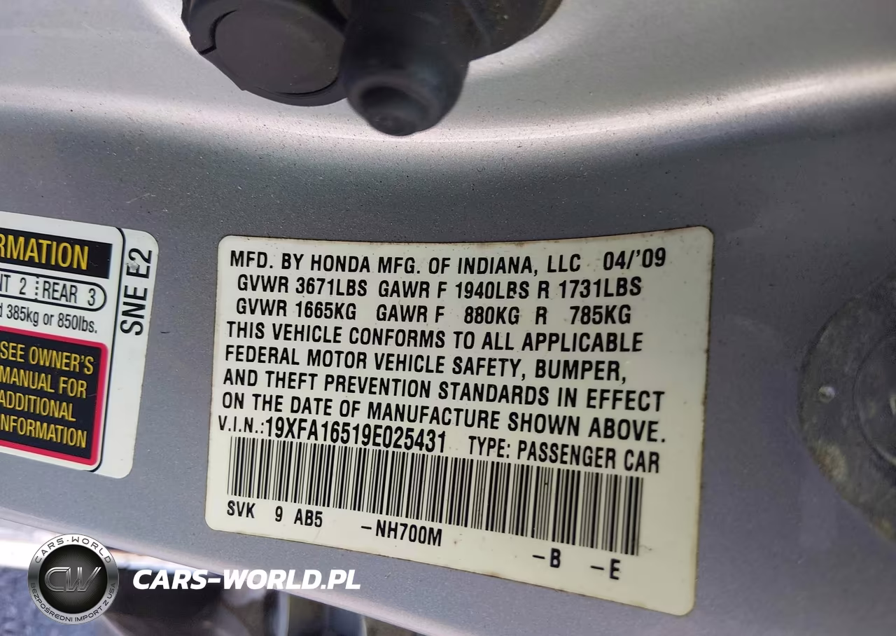 2009 Honda Civic Lx VIN:19XFA16519E025431 - 9