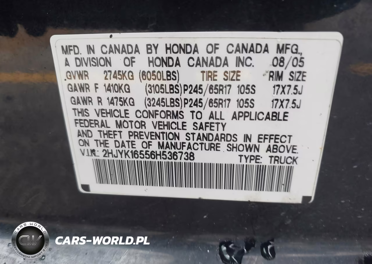 2006 Honda Ridgeline Rtl VIN:2HJYK16556H536738 - 9