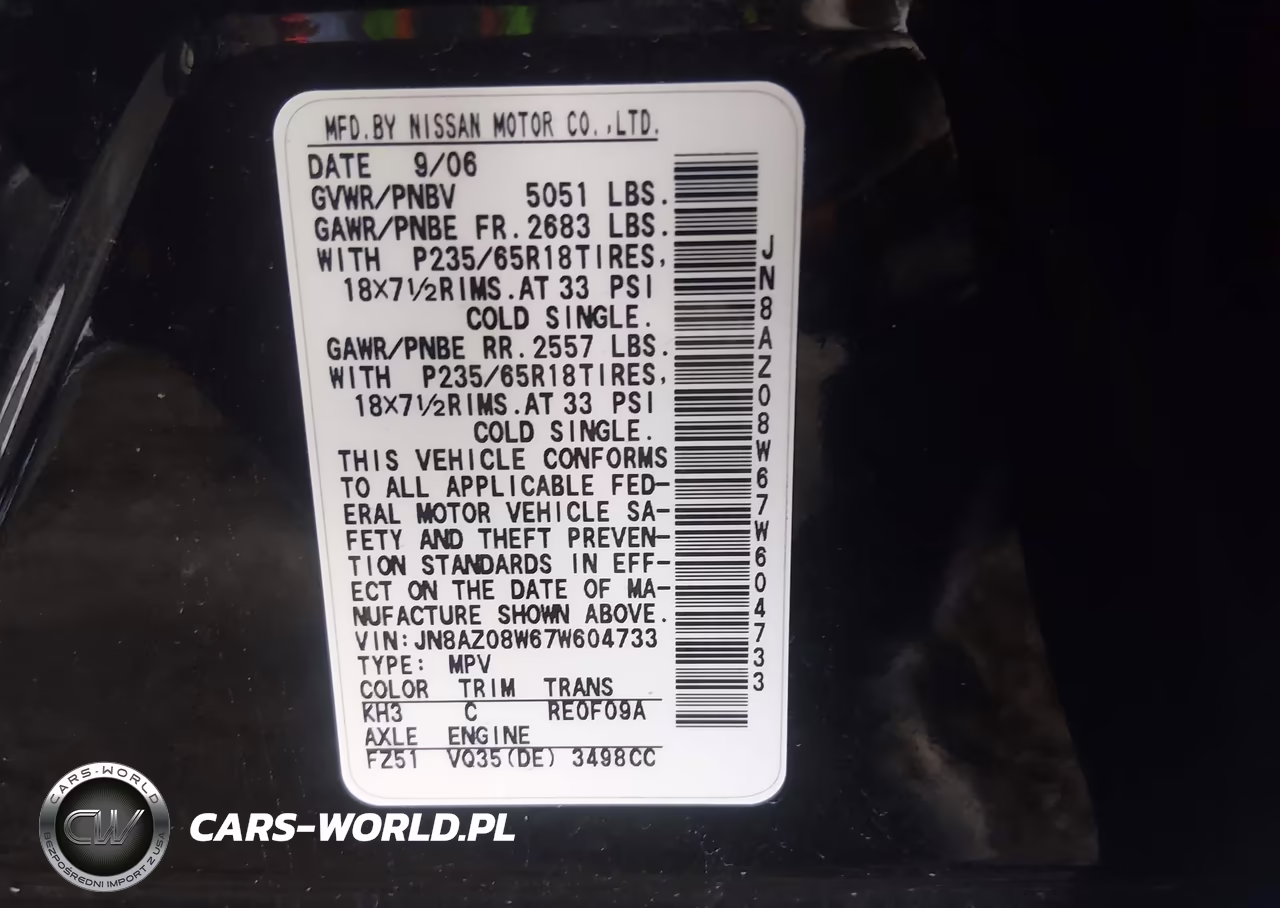 2007 Nissan Murano Sl-Se-S VIN:JN8AZ08W67W604733 - 9