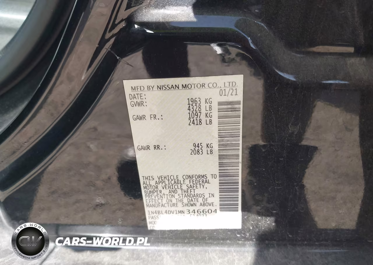 2021 Nissan Altima Sv Fwd VIN:1N4BL4DV1MN346604 - 9