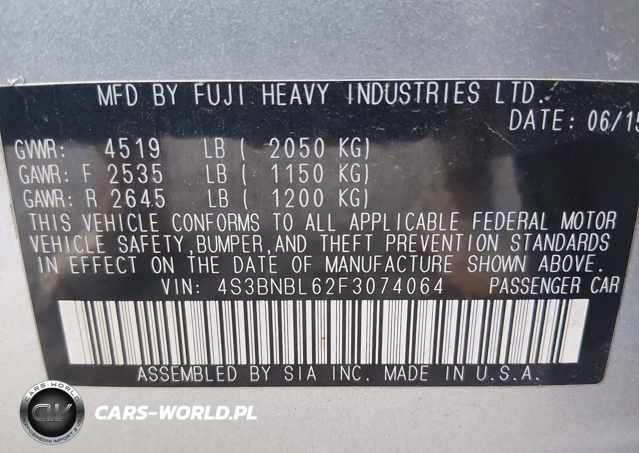 2015 Subaru Legacy 2.5I Limited VIN:4S3BNBL62F3074064 - 9