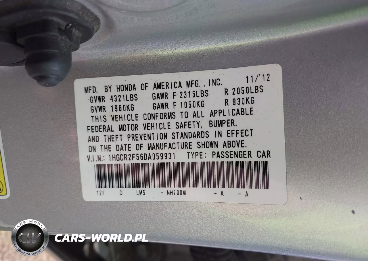 2013 Honda Accord Sport VIN:1HGCR2F56DA059931 - 9