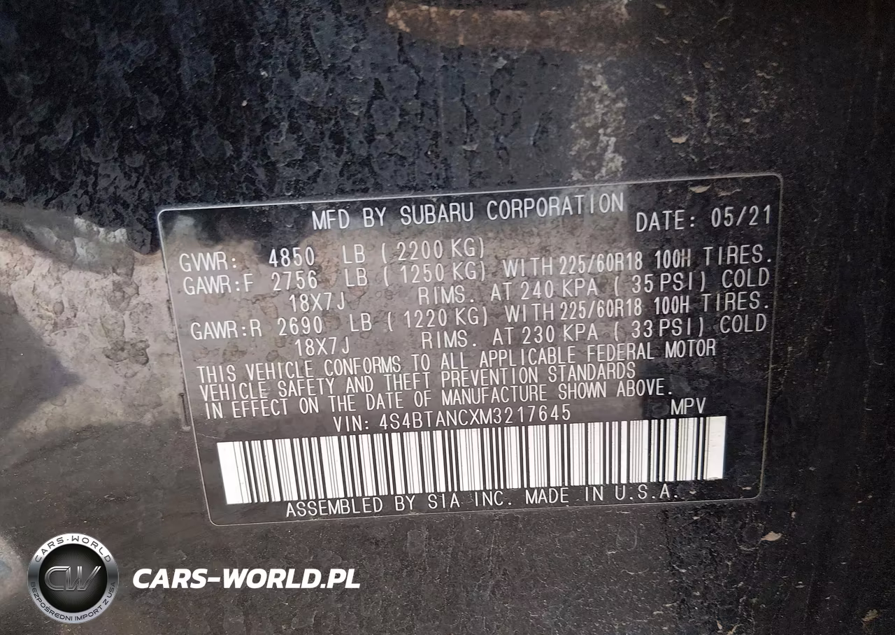 2021 Subaru Outback Limited VIN:4S4BTANCXM3217645 - 9