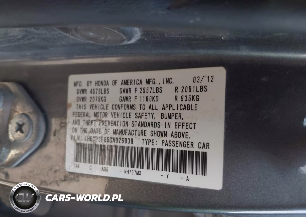 2012 Honda Accord Exl VIN:1HGCP3F85CA026939 - 9