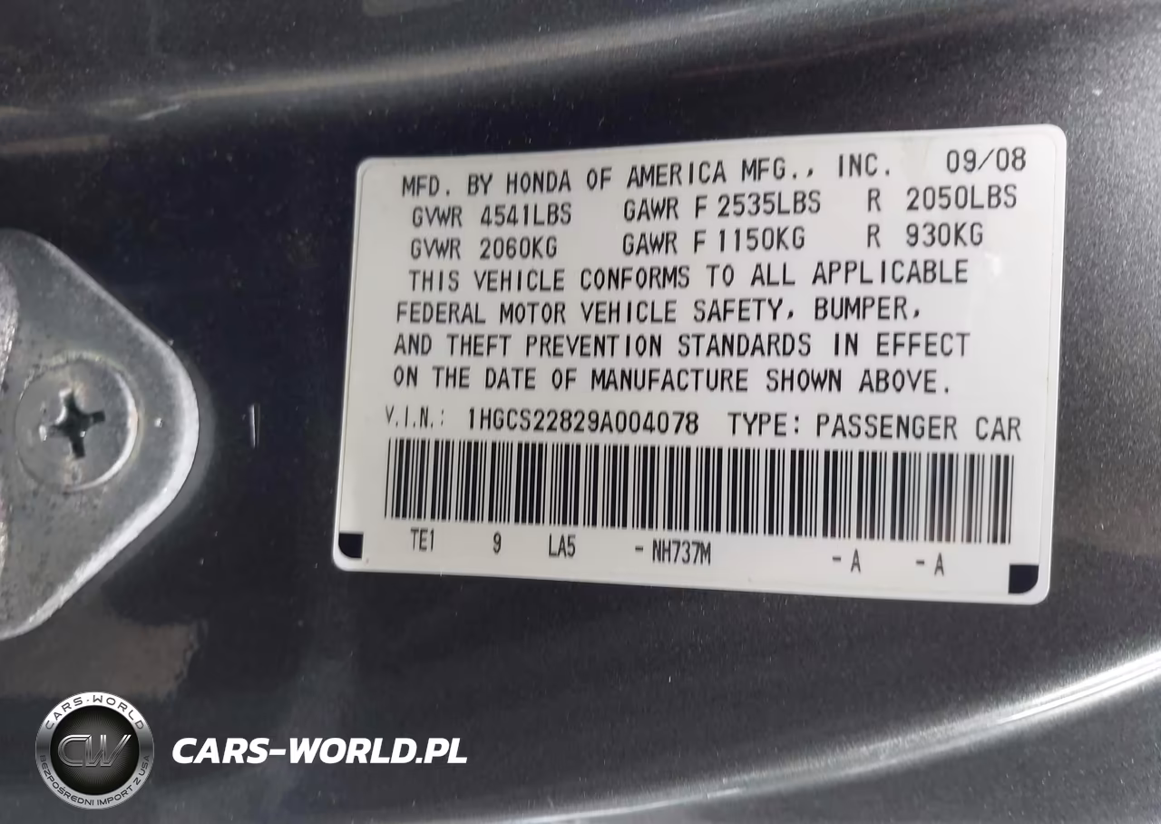 2009 Honda Accord 3.5 Ex-L VIN:1HGCS22829A004078 - 9