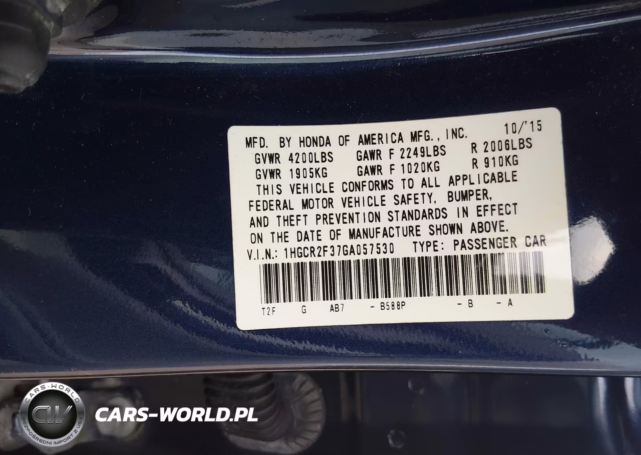 2016 Honda Accord Lx VIN:1HGCR2F37GA057530 - 9