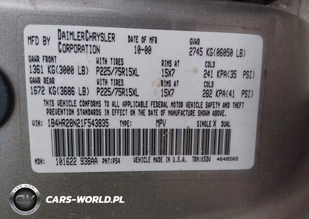 2001 Dodge Durango VIN:1B4HR28N21F543835 - 9