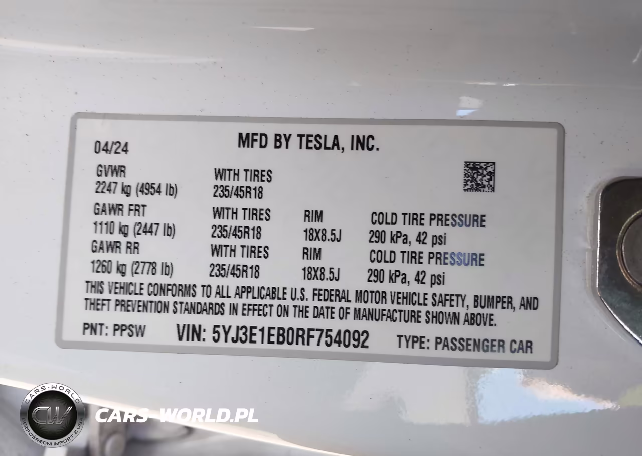 2024 Tesla Model 3 Long Range Dual Motor All-Wheel Drive VIN:5YJ3E1EB0RF754092 - 9