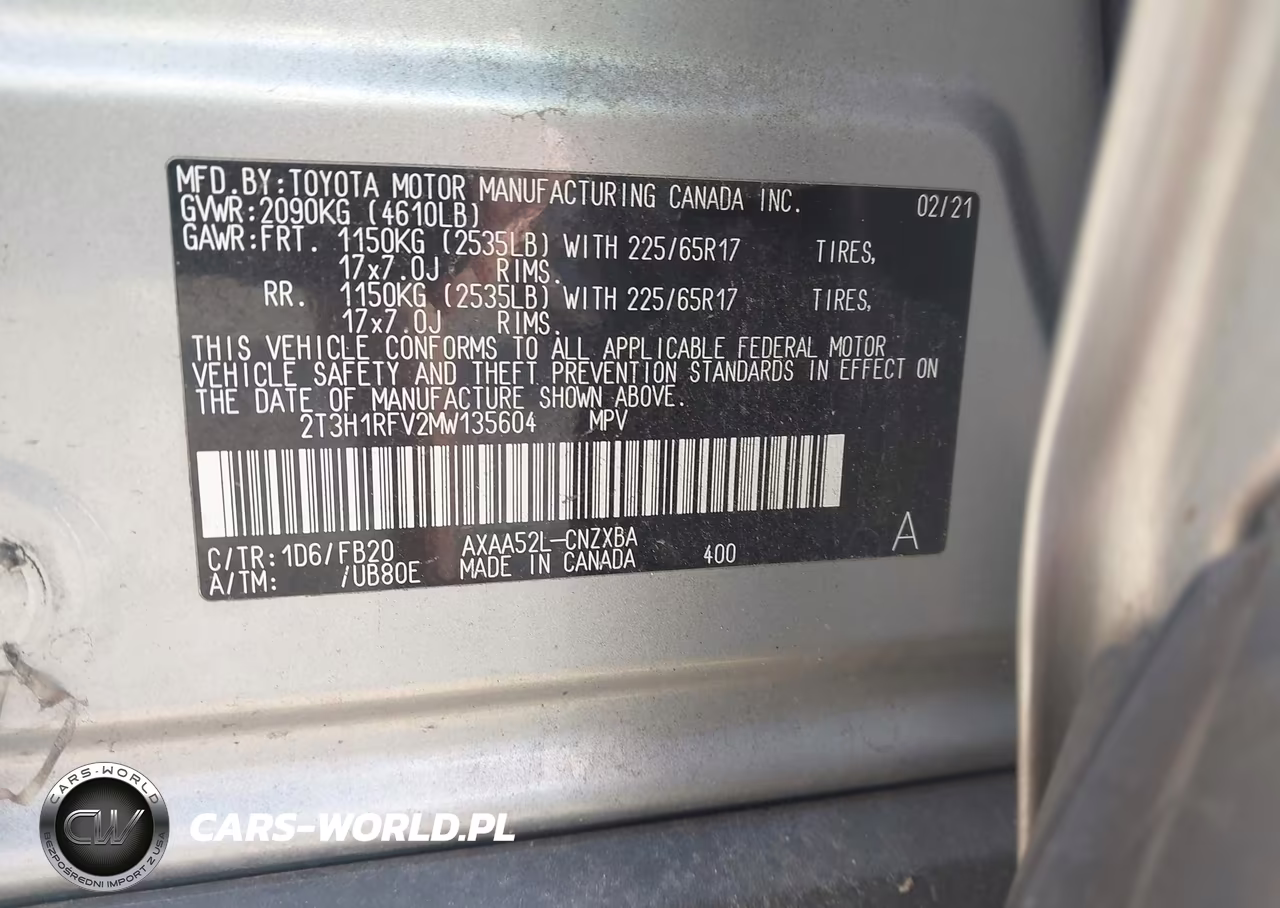 2021 Toyota Rav4 Le VIN:2T3H1RFV2MW135604 - 9