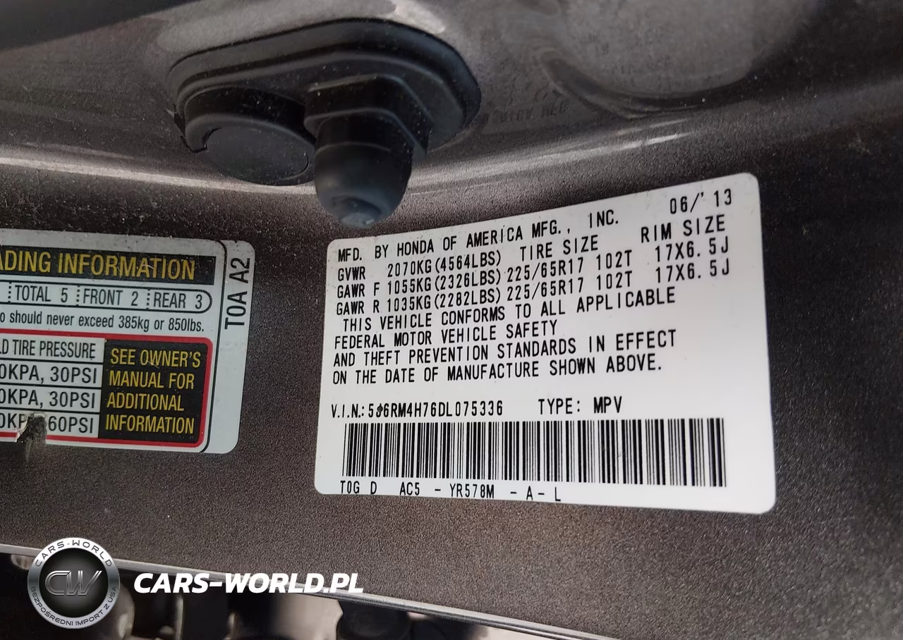 2013 Honda Cr-V Exl VIN:5J6RM4H76DL075336 - 9