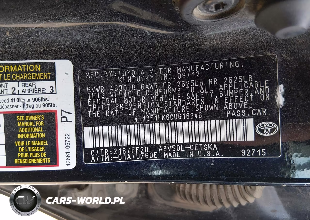 2012 Toyota Camry Se VIN:4T1BF1FK6CU616946 - 9